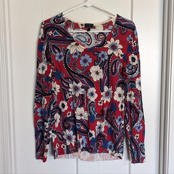 Talbot's 100% Merino Wool Light Sweater - Red and Blue sz L - Picture 1 of 6